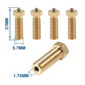 ALAMScN 12PcS V6 Volcano Brass Nozzle Kit 02mm 04mm 06mm 08mm Extra Extruder Nozzles 04mm M6 175mm Filament for 3D Printer Part