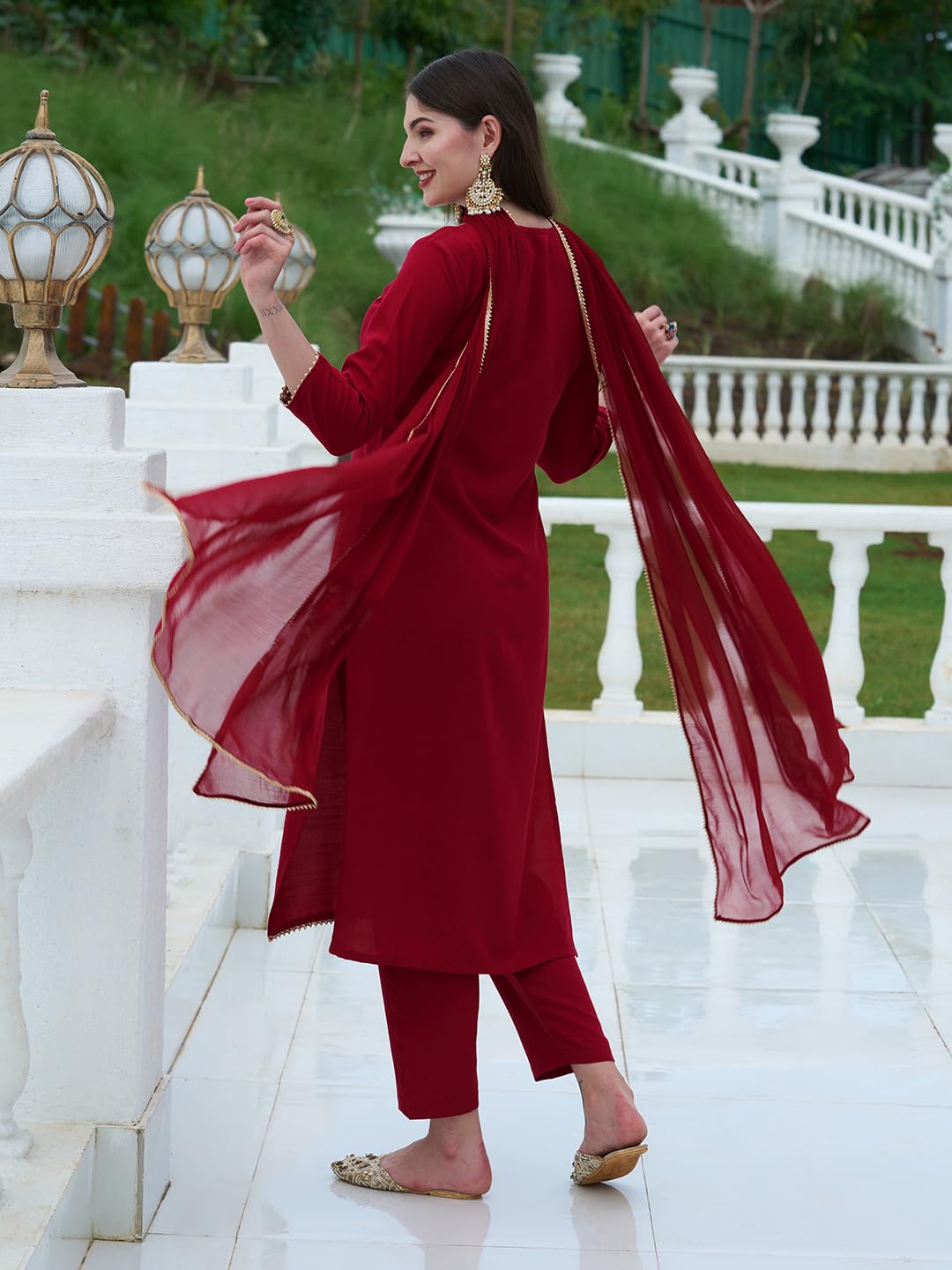 Gosriki Women'S Cotton Blend Embroidered Straight Kurta With Pant & Dupatta (Bgm Maroon-Gs_Xl_Maroon_X-Large),Maroon,,B0CHSDSZG1