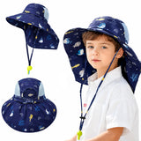 Upf 50+ Sun Hat For Kids Girls With Neck Flap Shawl, Summer Cap For Kids Wide Brim Hat With Adjustable Chin Strap, Breathable Su