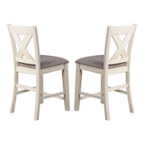 Benjara Joss 40 Inch Cottage Wood Counter Height Chair, Set of 2, Gray Seat, Cream