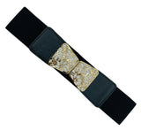 Syga WomenS Pu Leather Cinch Belt With Floral Cutout Metal Buckle, Stretchable Waistband For Dresses Black
