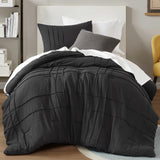 Comfort Spaces Black Twin Size Comforter Set - 2 Pieces Pintuck Pleated Bedding Sets Twin, All Season Lightweight, Extra Softnes
