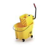 Rubbermaid Commercial Products WaveBrake 35 Qt. SidePress Mop Bucket and Wringer Combo on Wheels, Yellow, for Professional/Indu