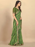Rangita Women Abstract Printed Moss Georgette Saree With Blouse Piece - Green (Size 5.5 Mtr) Green Free Size