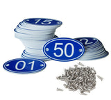 NumRealm Table Numbers Locker Cabinet Number, Oval ABS Engraved Numbers Signage Tags Labels - Blue 1 to 100
