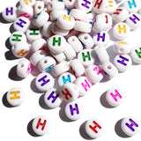 Yiizzxin 200pcs Colorful Acrylic Letter H Beads,4x7mm Round Flat Multicolor Letter H Beads,White Background Mixed Color Alphabet