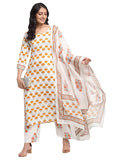 Gosriki Women'S Cotton Printed Straight Kurta With Palazzo & Dupatta (Samantha Mustard_Xxl_Mustard_Xx-Large),Mustard,2,B0976YYFHT