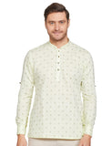 Manyavar Printed Casual Full Sleeves Short Kurta for Men - (Green, Large)