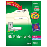 Avery 75366 Permanent File Folder Labels, TrueBlock, Inkjet/Laser, White, 1800/Box