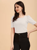 Wedani Women'S Casual Solid Top With Regular Puff Sleeves Western Top (X-Large White),White,XL,Polyester,Regular,