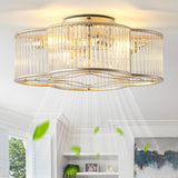 20 Gold Crystal Ceiling Fan with Light, Crystal Flush Mount Ceiling Fan with Light Remote Control, Caged Enclosed with 6 Speeds 