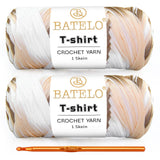 BATELO 2 Pack T-Shirt Yarn Crochet Kit, High Elastic Thick Yarn Polyester Fabric (White & Brown) - 400g/144yds