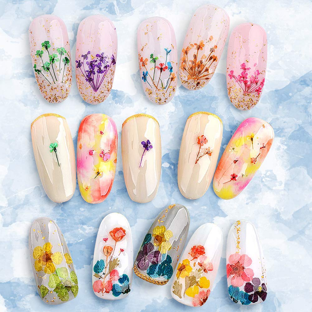 1 Box Dried Flowers for Nail Art, UNIME 12 Colors Dry Flowers Mini Real Natural Flowers Nail Art Supplies 3D Applique Nail Decor