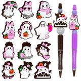 Papacharms 12pcs Pink Halloween Focal Beads for Pens Silicone Spooky Focal Beads for DIY Pens,Necklace, Keychains & Bracelets fo