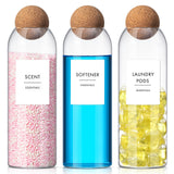 Sunnychicc 3 Pcs Glass Laundry Detergent Dispenser with Cork Lids Liquid Detergent Containers 50.7 oz Powder Storage for Scent B