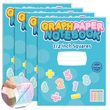 4 Pack 8.511 Colored Graph Paper Pad Math Notebook 1/2 Inch Squares