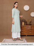 Rangita Mint Green Rayon Calf Length Embroidered A-Line Kurti For Women | Kurta For Women_L