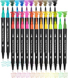 BRIXELL Dual Tip Brush Pens 24 Shades Colour Set | Brush & 0.4mm Fine Liner Sketch Pens for Mandala Art, Drawing, Sketching & Ca