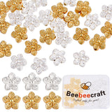 Beebeecraft 50Pcs 2 Colors Flower Metal Beads Peach Blossom 18K Gold & 925 Sterling Silver Plated 0.5mm Hole Floral Loose Spacer