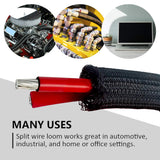 MGI SpeedWare Braided Split-Sleeve Wire Loom for High-Temperature Automotive Harness and Home Cable Management 25 feet (3/4)