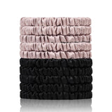 22 Momme 100% Pure Mulberry Silk Scrunchies (10 PCS) - Small Hair Elastics and Ties for Women Sleep, Hair Care No Damage, Black*
