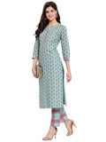Anni Designer Women'S Cotton Straight Kurta With Pant (Kpt-Cot-10029-Sea Green_Xxl_Sea Green_Xx-Large),Sea Green,2XL