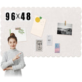 Mooliwe Scalloped Felt Bulletin Board 96 x 48 Inches Foldable Beige Pin Cork Board Alternative for Wall, 8 x 4 Trifold Picture