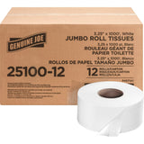 Genuine Joe 2510012 Jumbo Bath Tissue Roll, 2Ply, 1000Ft , 12/CT, White