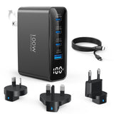 100W USB C Travel Charger, 4-Ports Foldable Travel Adapter Plug Converter with UK/EU/AU Plugs, Fast Charging for MacBook Pro/Air