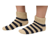 Kreatknit Handmade Woolen Crochet/Knitted Ankle Length Socks For Women | Beige & Black Color (1 Pair)