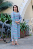 Anni Designer Women'S Cotton Blend Traditional Straight Printed Kurta (Shabar Blue_M_Blue_Medium),Blue,M,,,