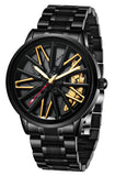 V2A Vortex Series Wheel Rolling MenS Analog Watch Open Dial Gold Watch - Car Wheel-Inspired Design, Hollow Out Elegance Casual W