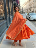 Anni Designer Women'S Rayon Viscose Anarkali Solid Kurta With Pant & Dupatta (Garbo Orange-Vks04_Xl_Orange_X-Large),Orange,XL,,,