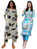Anni Designer Women'S Cotton Blend Printed Straight Kurta With Pant Pack Of 2 (Anaar Beige-Jonaki Blue_Xl_Multi_X-Large),Multicolour,XL,,,