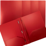 Better Office Products Red Plastic 2 Pocket Folders with Prongs, Heavyweight, Letter Size Poly Folders, 24 Pack, with 3 Metal Pr