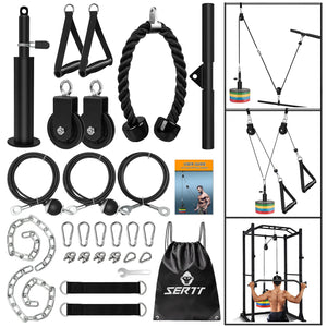 SERTT Weight Cable Pulley System Gym, Upgraded Cable Pulley Attachments for Gym LAT Pull Down, Biceps Curl, Tricep, Arm Workouts