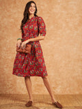 Modeve Women Red Ethnic Motifs Print Dress_Small
