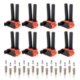 ENA Set of 8 Red Ignition Coil Pack 16 Iridium Spark Plug Compatible with Chrysler Dodge Jeep Ram 1500 2500 3500 Aspen Challenge