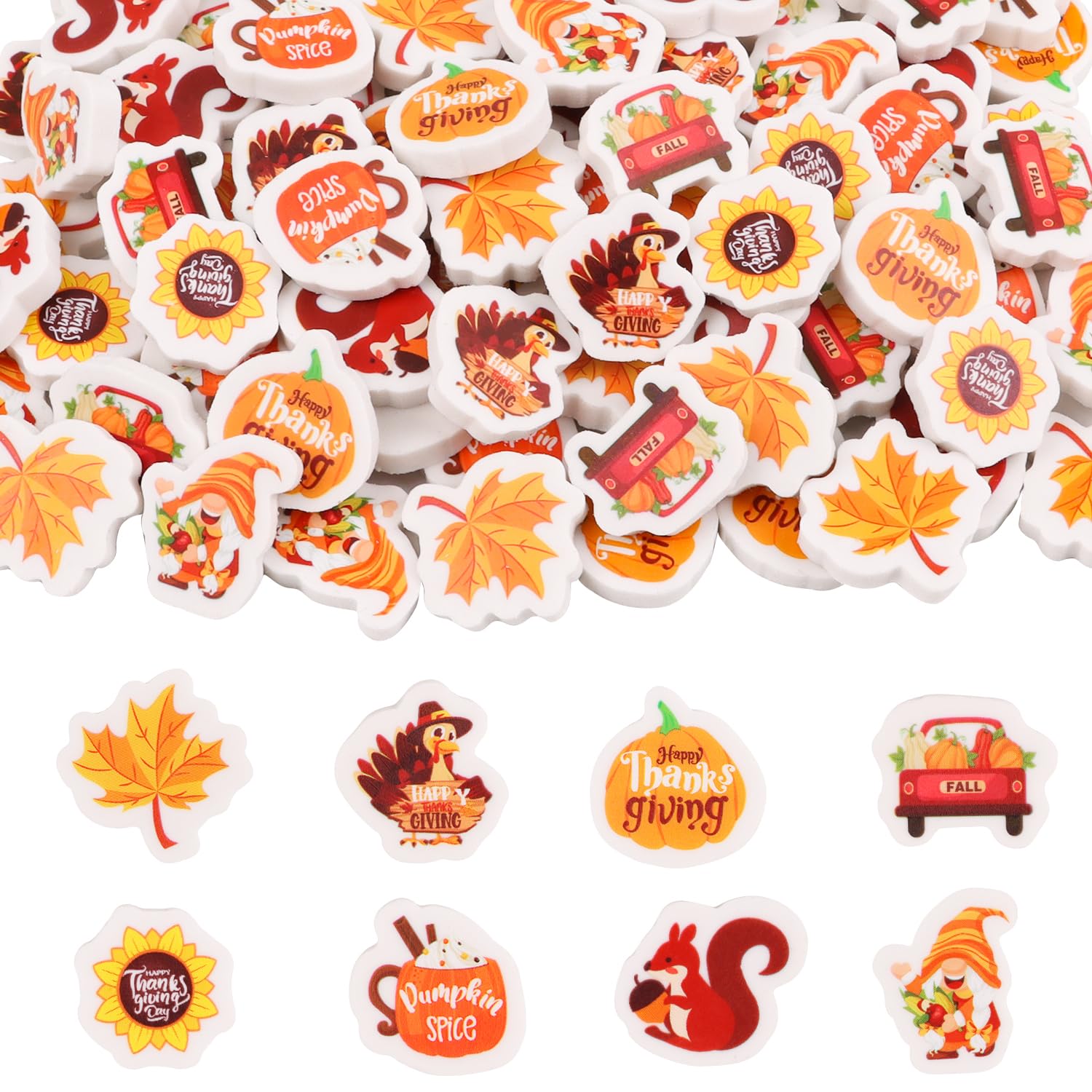 CCINEE 120Pcs Thanksgiving Mini Erasers for Kids, Fall Holiday Erasers Bulk for Desk Pets Classroom Rewards 3D Maple Pumpkins Su