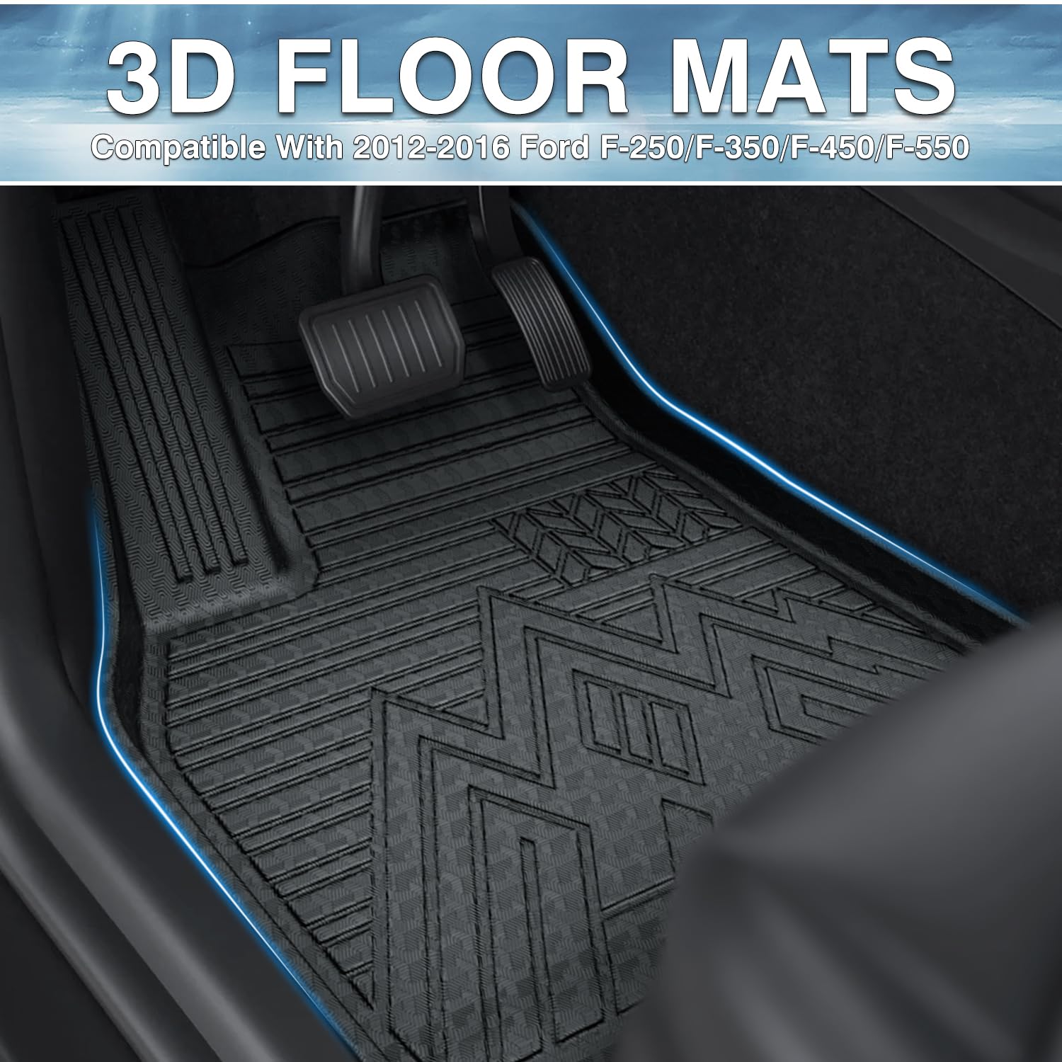 Mixsuper Front Floor Mats Compatible with 2012-2016 Ford F-250/F-350/F-450/F-550, Super Duty with Raised Drivers Side Pedal, All