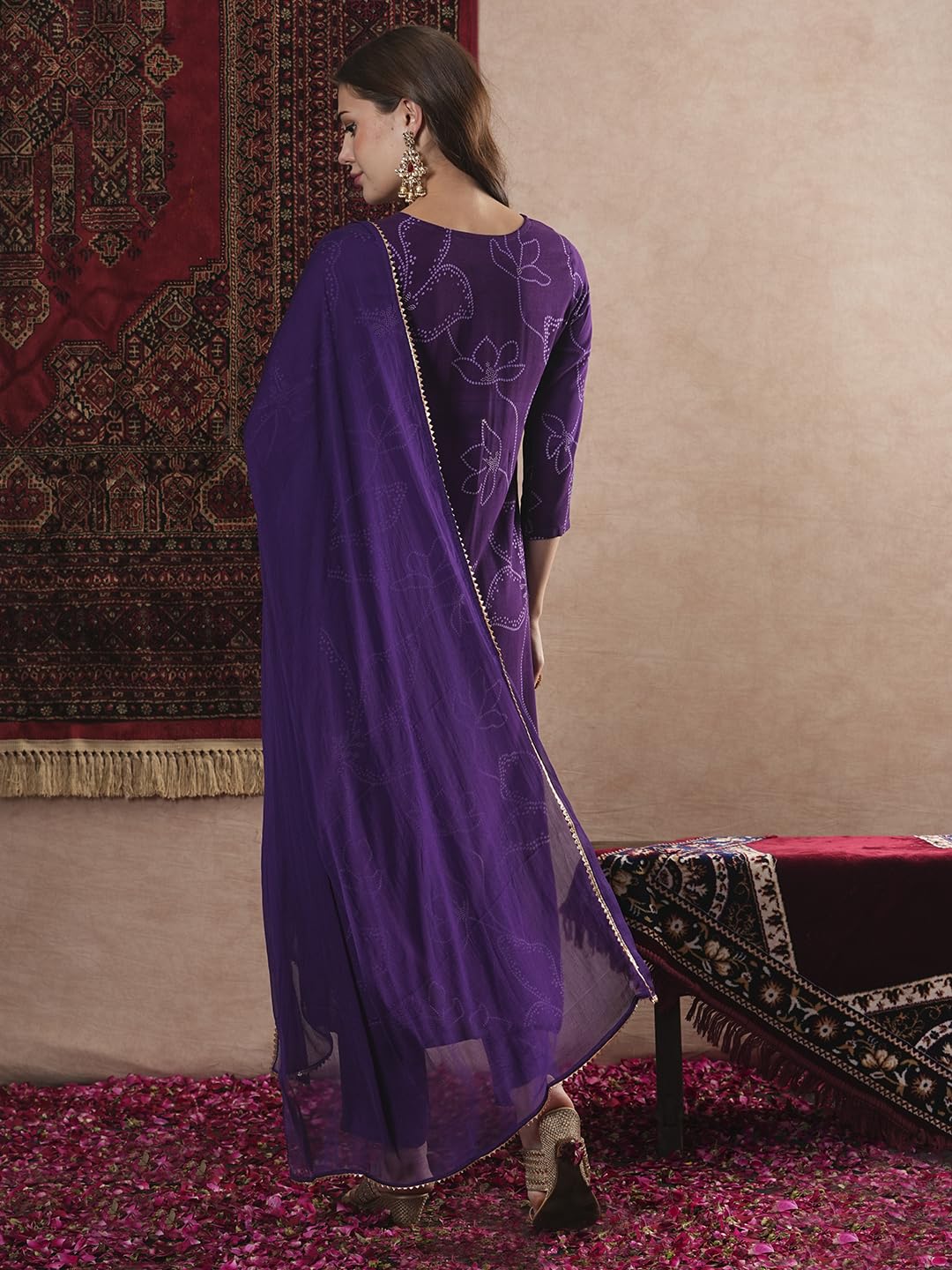 Anni Designer Women'S Cotton Blend Straight Printed Kurta With Pant & Dupatta (Manini Begani-Vks01_Xxl_Begani_Xx-Large),Begani,2XL,Rayon Blend,Regular,