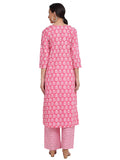 Anni Designer Women'S Cotton Printed Straight Kurta With Palazzo (Majvi Pink_M_Pink_Medium),Pink,M,Cotton,Straight,Dupatta, Palazzo