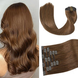 Light Brown Clip in Hair Extensions Real Human Hair 7pcs Remy Hair 16clips for Women #6 Chestnut Brown Hair Extensions Real Huma