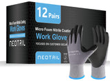 NEOTRIL Safety Work Gloves MicroFoam Nitrile Coated-12 Pairs, Seamless Knit Nylon Bulk Pack Working Gloves with Grip for Men Wom