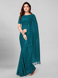 Pratham Blue Womens Sequins Georgette Fancy Saree With Blouse Piece (Pb-242_Teal Blue)