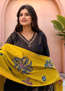 Anni Designer Women'S Rayon Viscose Straight Solid Kurta With Pant & Dupatta (Fronx Black-Vks04_S_Black_Small),Black,S,,,