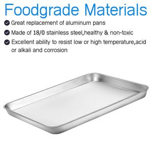 Cookie Sheet Baking Sheet Set of 3, Bastwe Commercial Grade Stainless Steel Baking Pan, Professional Bakeware Oven Tray, Healthy