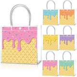 Aliceset 24 Pcs Summer Ice Cream Gift Bags with Handle Clear PVC Candy Treat Goodies Tote Bags for Summer Birthday Party Favor S