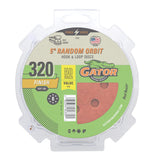 Gator 5 Random Orbit Hook & Loop Red Resin Aluminum Oxide Sanding Discs, 8Hole, 320 Grit, 50 Pack