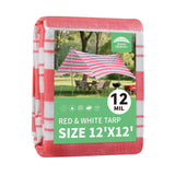 RAINDEWAY Tarps 12x12 Feet,12 Mil Sunshade Striped Tarp Waterproof,Multipurpose Poly Tarp Cover with Grommets and Reinforced Edg